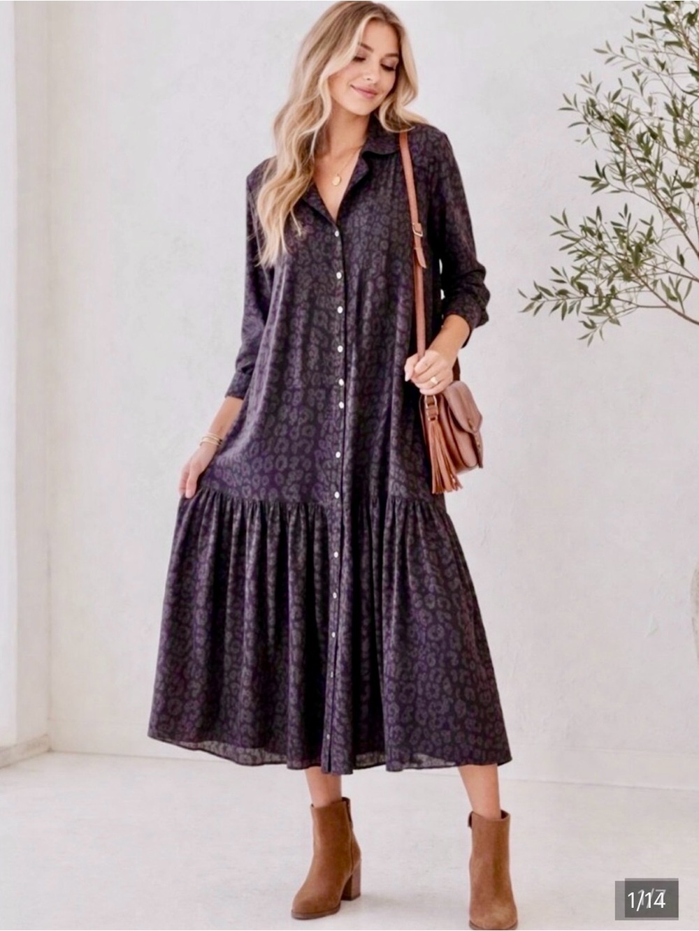 Rails Midi Dress Tiered Beatrice Charcoal Cheetah Grey Batik Size Small - Picture 15 of 15